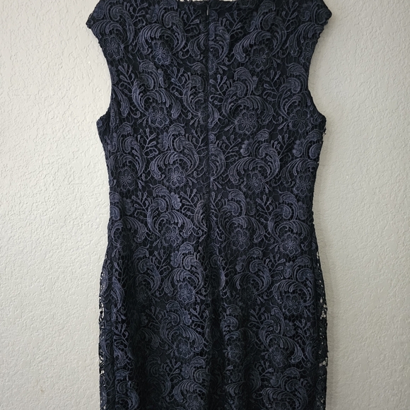 Lauren Ralph Lauren Evening Dress Lighthouse Navy Floral Lace Overlay Sz 16 - Picture 4 of 10